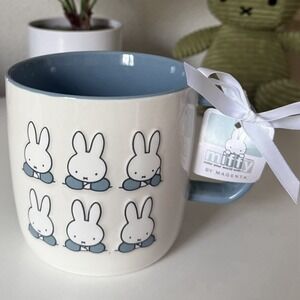 NEW Miffy Bunny Stacked Miffy Faces 3D Texture Coffee Tea Mug Blue Interior 18oz